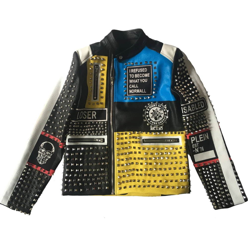 M-2XL Men Women Leather Jacket 2023 Fashion Motorcycle Style Studded Rivet Punk Rock Cool Zipper Streetwear Biker Coats Y1248