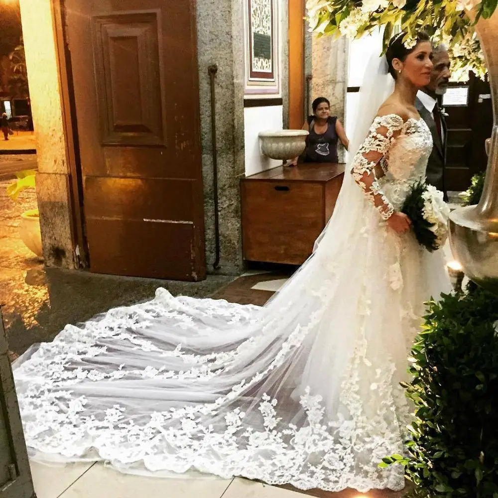 Véu de noiva vintage, véu de casamento branco marfim longo, aplique de renda, pente grátis, feito sob encomenda, 2019