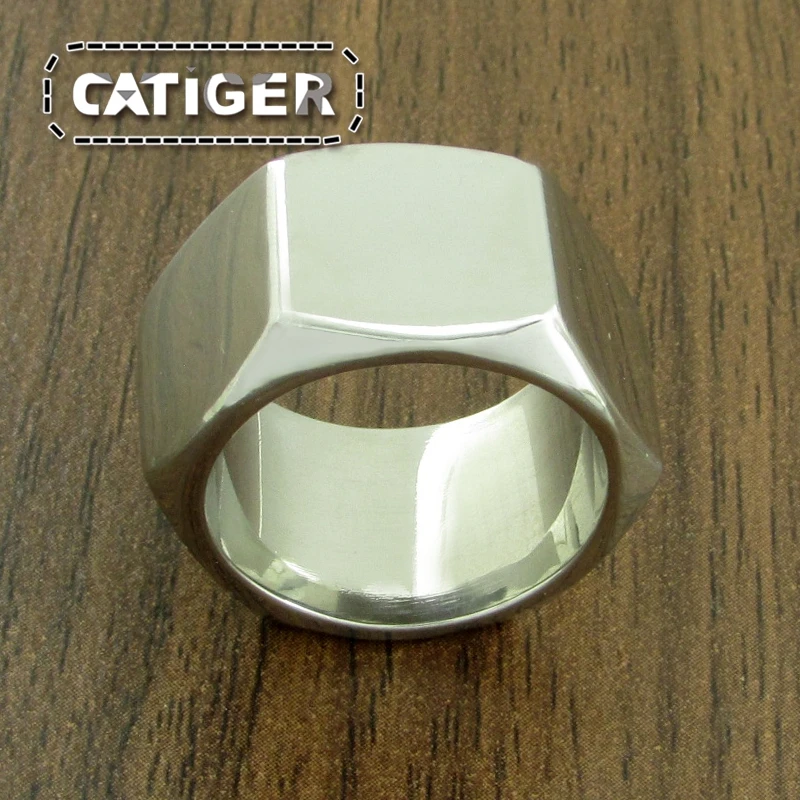 Punk Size 7~13# 316L Stainless Steel Screw Nut Biker Ring Silver Color High Polish Motor Hexagon Rings Jewelry