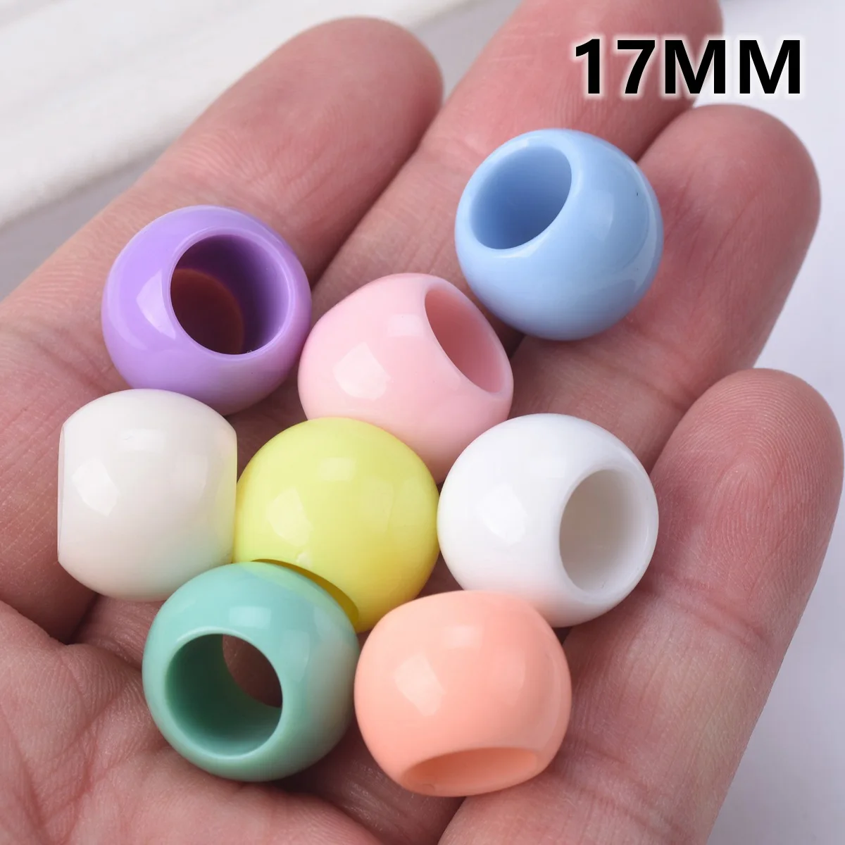 Rodada Contas de plástico acrílico para fazer jóias DIY, cores claras, solto, grande buraco, lote para artesanato, 10mm, 12mm, 14mm, 16mm, 18mm