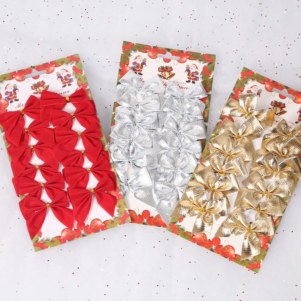 12pcs/lot Craft Bows DIY Christmas Tree Decorations Bows For Crafts Christmas Bows Gold Silver Red Bowknot Home Decoration