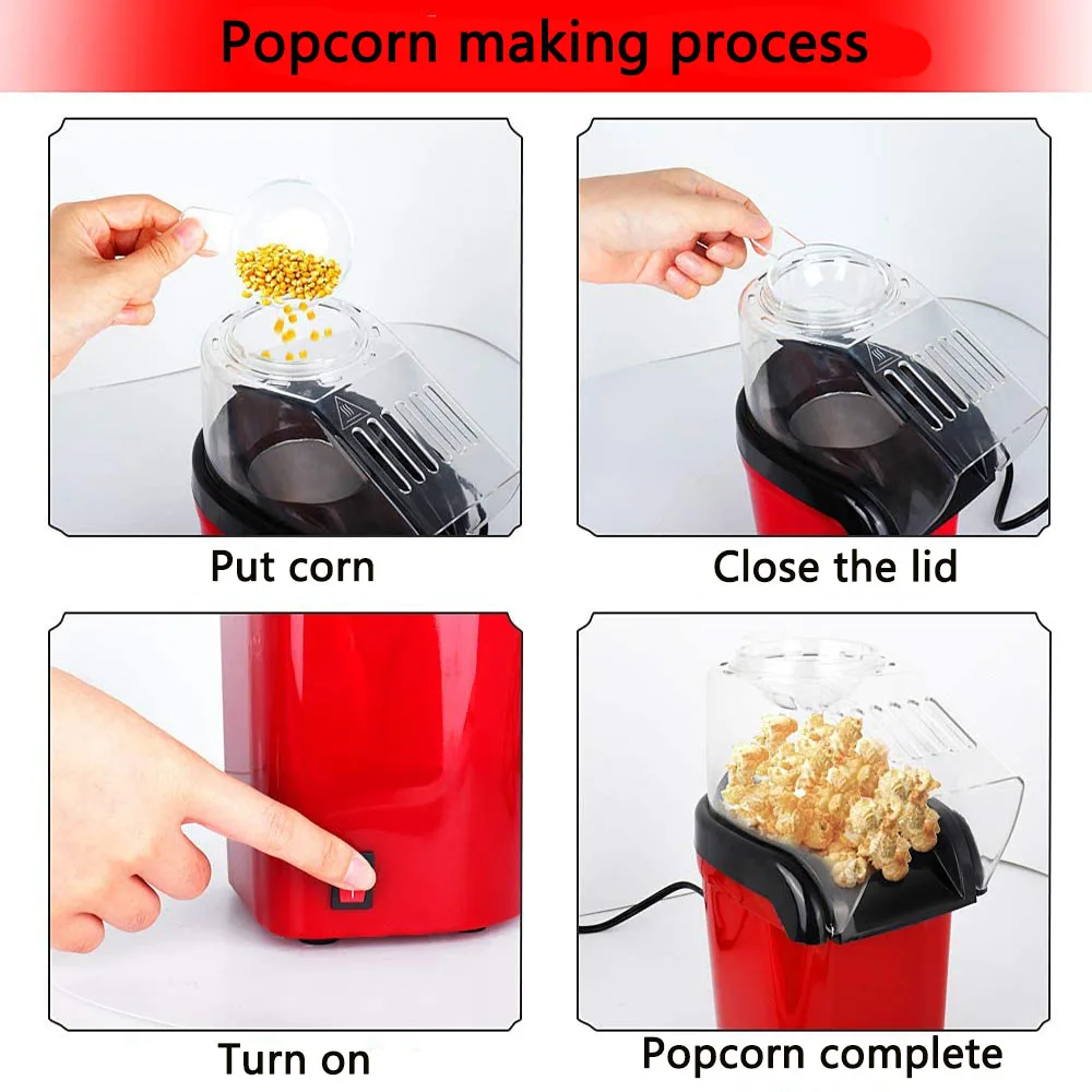 1200W Mini Popcorn Machine Household Healthy Hot Air Oil-free Popcorn Maker Corn Popper For Home Kitchen Baking Tools