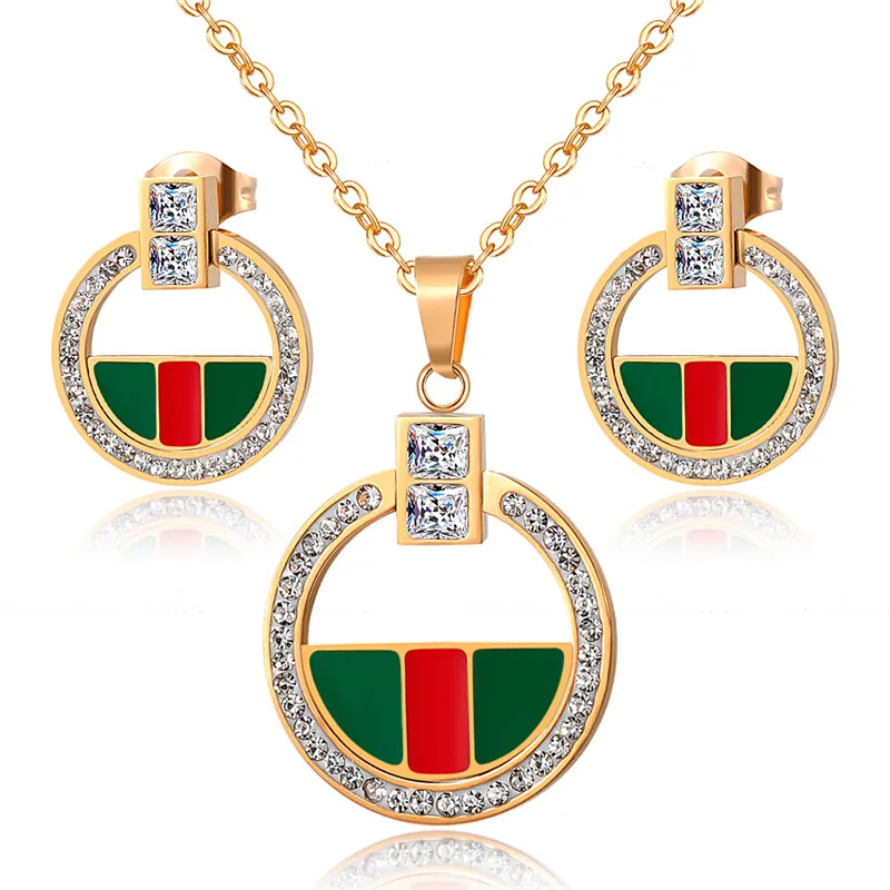 

Luxury Full Crytals Pendant Necklace Earrings Sets Stainless Steel Collar Clavicle Necklaces for Women Collier Fashion Jewelry