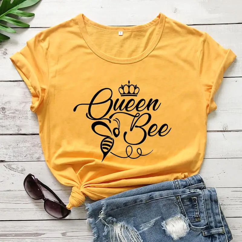 

Queen Bee Cute Bee Graphic Shirt 2020 New Arrival Summer 100%Cotton Funny T Shirt Bees Lover Shirt Gift For Her Be Queen Shirts