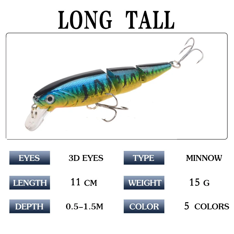 1PCS Wobblers Fishing Lure Multi-section Hard Bait110mm 15g Artificial Bait Minnow Lure Crankbait Perch Carp Fishing Tackle Lure