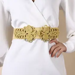 Ladies New Elastic Gold Silver belt Band Stretch Flower Decorative Wide Leather Belts For Women High Quality Fashion 2019 Bg-924