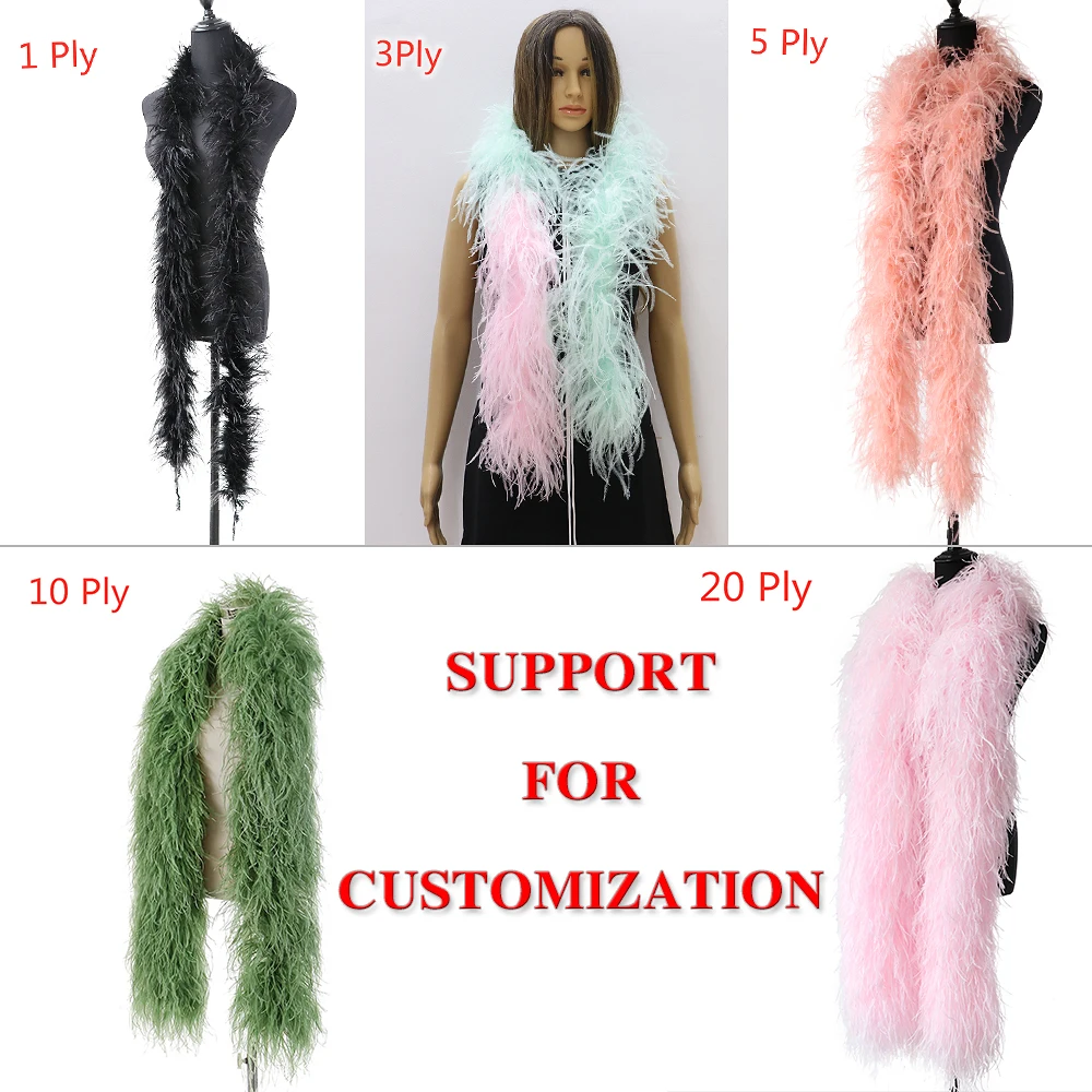 Customized 1ply,3ply,5ply,10ply,20ply Ostrich Feather Boa Decoration Feather Scarf Wedding Dress Clothing Sewing Accessory Plume