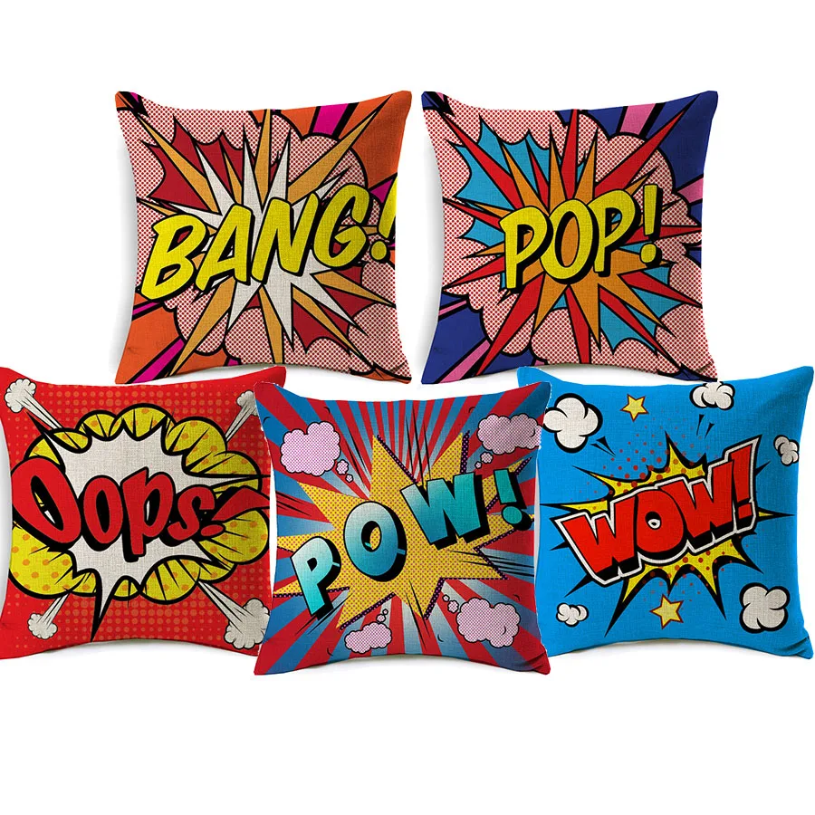 Cotton Linen Throw Pillow Cover American POP Art Cushion Cover POW BANG WOW LOVE Pineapple Modern Decorative Sofa Cushion Covers