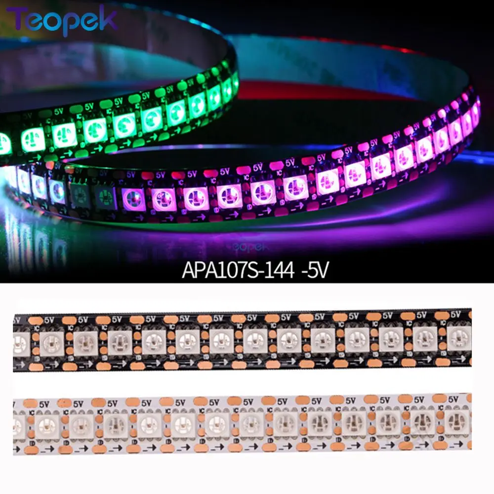 1m/5m High Density APA107 APA102 Upgrade Version RGB Strip Light HD107S Led Strip Fast PWM 30/60/144 pixels Black/White PCB DC5V