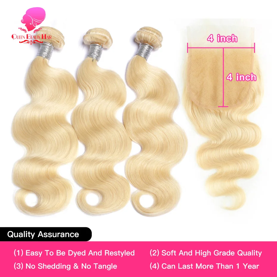 Queen Beauty 613 Honigfarbe Blonde Körperwelle Remy Echthaar 4x4 5x5 Malaysischer Spitzenverschluss mit Bündel 8-30 32 34 36 Zoll – Detail 3