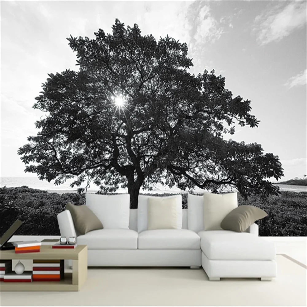 Milofi customizes 3D printed wallpaper with a simple black and white tree theme mural