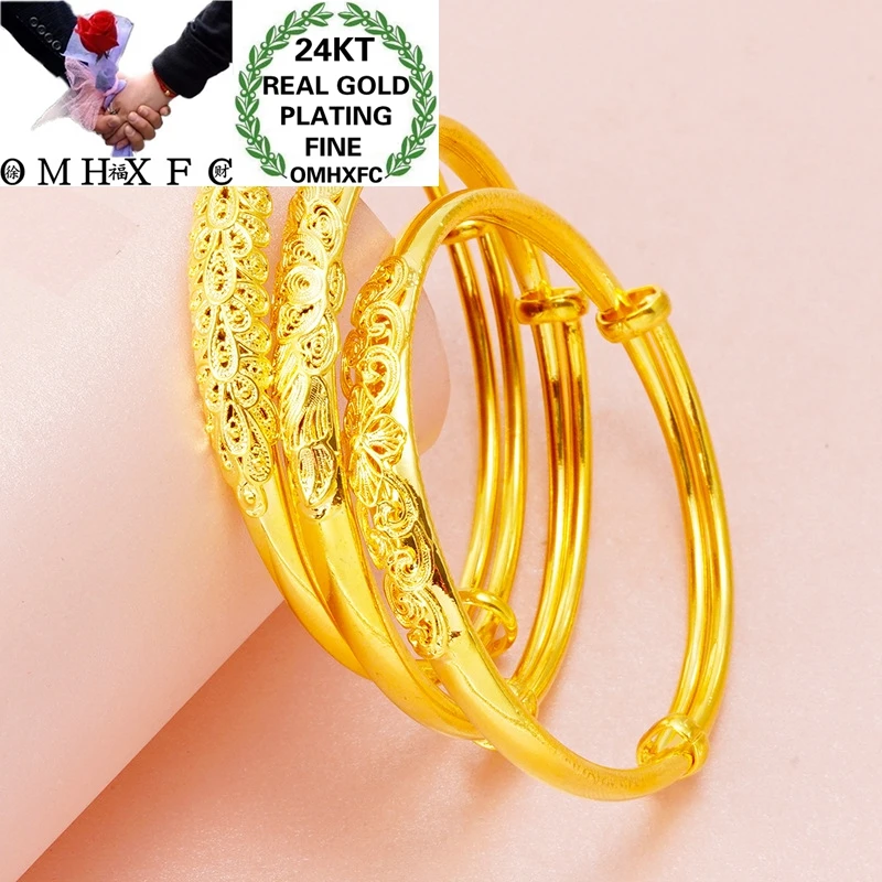 OMHXFC Wholesale BE387 European Fashion Fine Woman Mother Party Birthday Wedding Gift Vintage Peacock 24KT Gold Bracelet Bangle