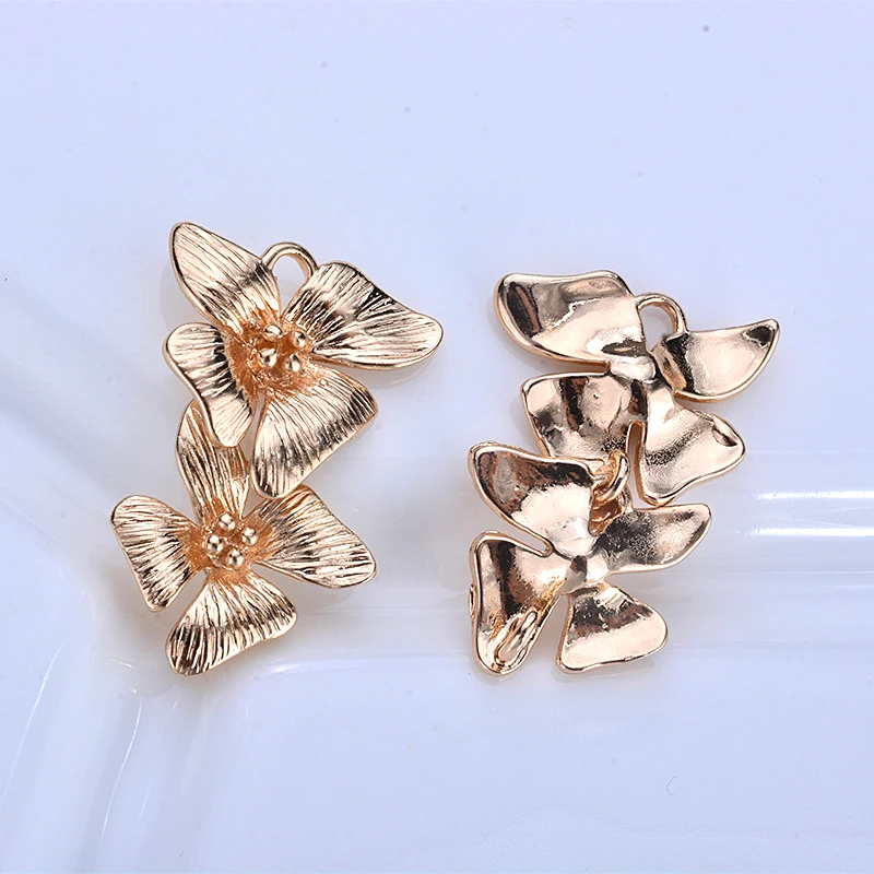 (1549) 6PCS 24x15MM 24K Gold Color Plated Brass Double Flower Charms Pendants High Quality Diy Jewelry Accessories