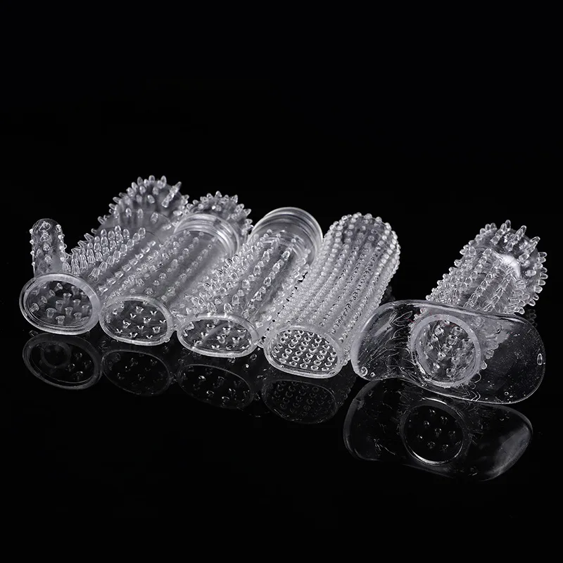 5Pcs/Set Reusable Condom Penis Sleeve Male Enlargement Time Delay Spike Clit Massager Cover Crystal Clear Condoms Adult Sex Toy