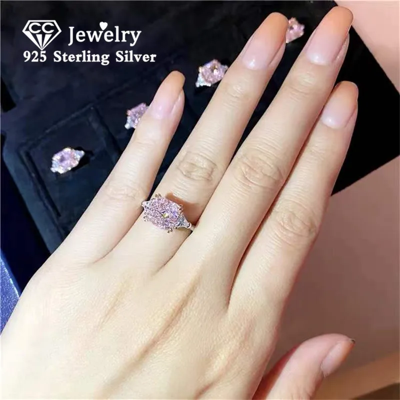 CC Fine Jewelry Beautiful Rings For Women Pink/Yellow Cubic Zircon Luxury Wedding Engagement Ring Accessories CC1665