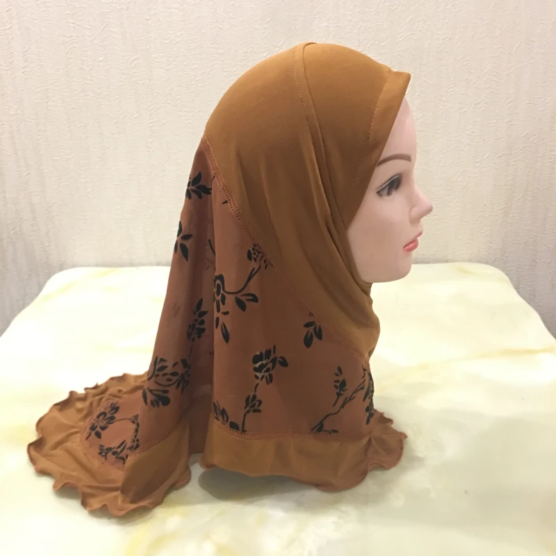 Printed Hijab Scarf for Kids Muslim Girls Islamic Headscarf Turban Caps Fit 2-7 years old Arab Full Cover Amira Shawls Headwear