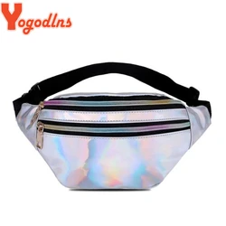Yogodlns Fashion Glossy Laser Pack met verstelbare riem Dames Sport Crossbody Tas Dubbele rits Tas Portemonnee voor meisjes