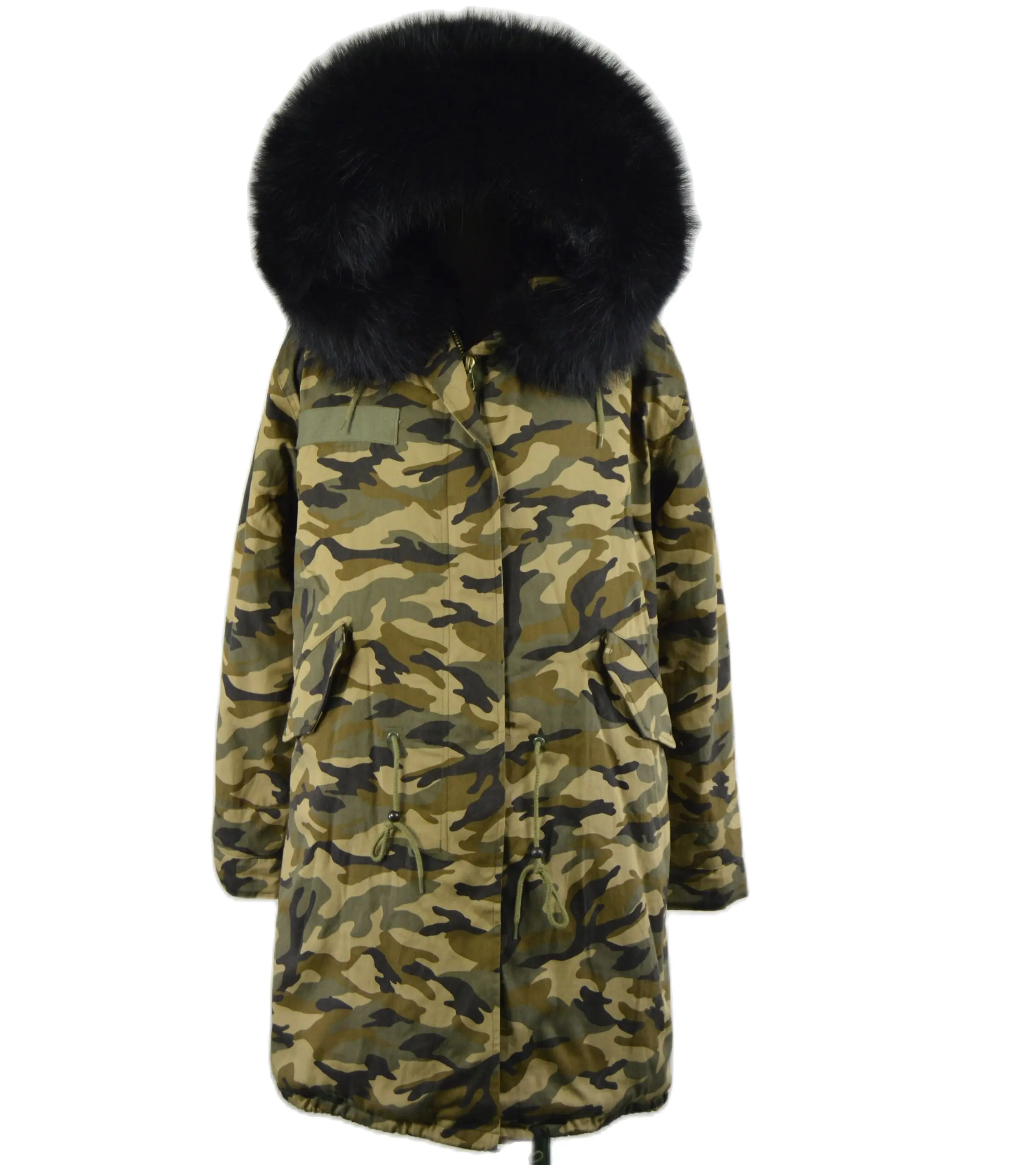 MeiFng New Design Long Parka With Black Fur Camouflage Faux Fur Coat Men And Women Winter Outwear