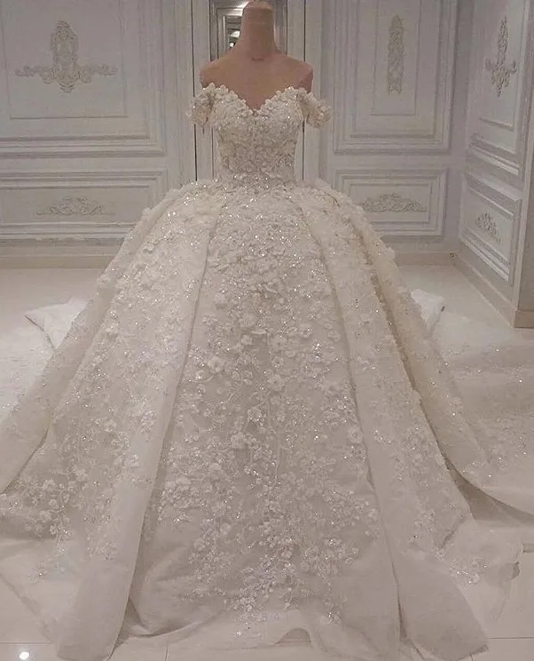 Encantador vestido de noiva em Dubai, vestidos de noiva, flores 3D, apliques de renda, 2022