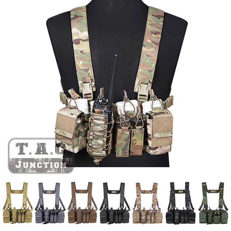 Emerson D3CR Tactical Chest Rig w/ Multi-Purpose Mag Pouch & Radio Pouch For Army Paintball Military Shooting Hunting Chest Rig