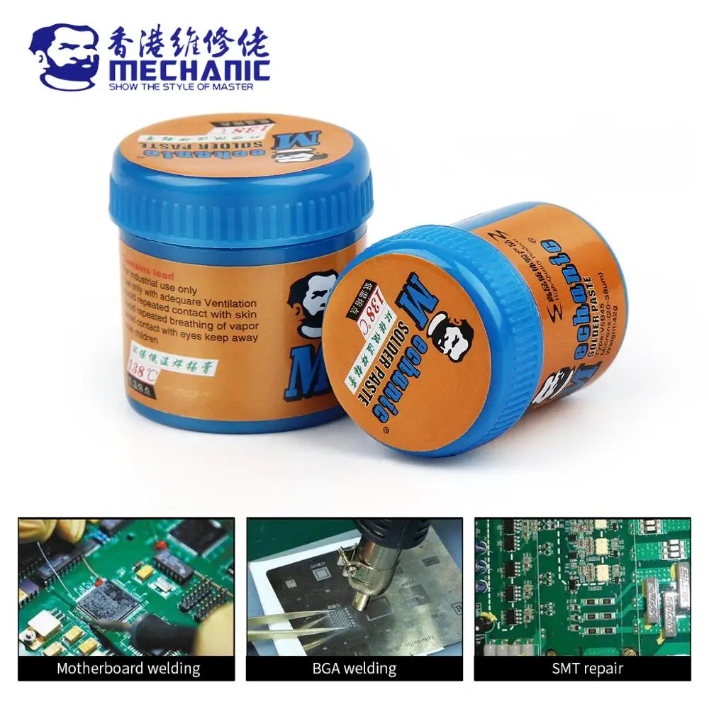 MECÂNICA-Pasta de solda sem chumbo, baixa temperatura de solda, Welding Tin Paste para PCB, BGA, Chip Repair, V4B45, Sn42, Bi58, 138 ℃