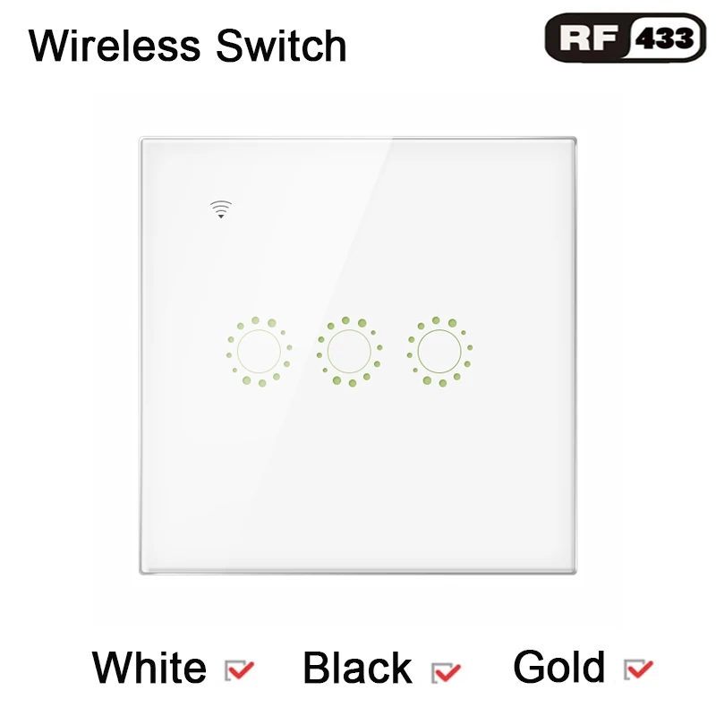 433MHz RF Remote Control Switch,Glass Panel Wireless Switches works with main RF433 Switch/Light/Curtain Switch