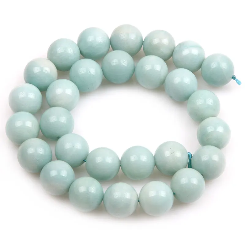 Gem-inside 8mm 10mm 12mm Round Blue Amazonite Beads Natural Stone Beads DIY Loose Beads For Jewelry Making Strand 15\