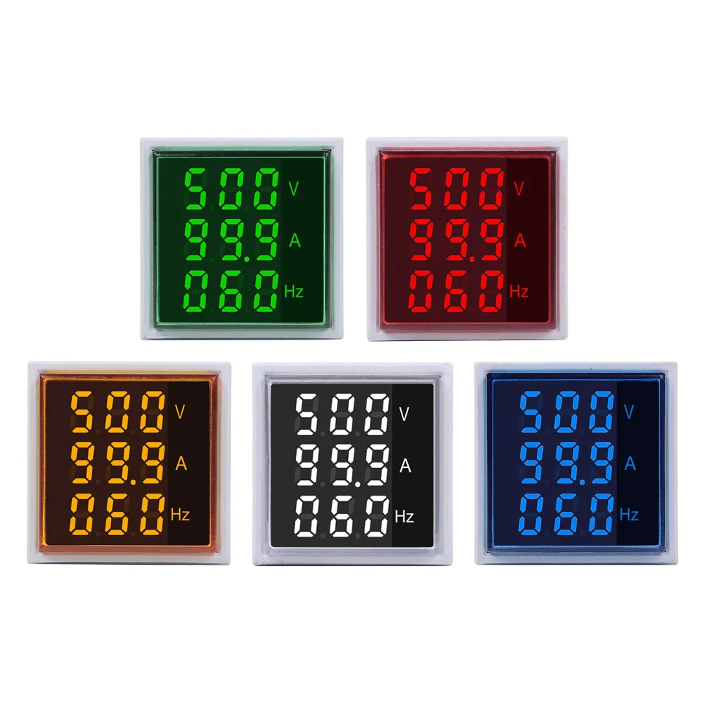 Square LED Digital Voltmeter Ammeter Hertz Meter Signal Lights Voltage Current Frequency Combo Meter Indicator Tester