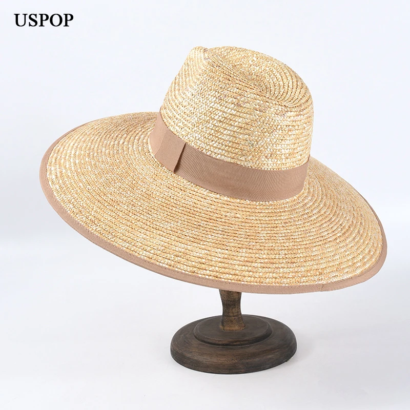 USPOP New summer hats women wide brim sun hats natural wheat straw hats rimmed jazz crown straw sun hats