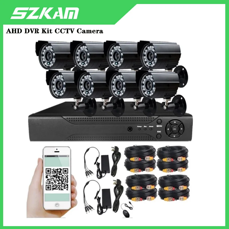 Night Vision 8Ch AHD DVR Kit CCTV Camera System Full HD TVI AHD CVI IP 1080P 2MP Nadzór wideo Bezpieczeństwo zewnętrzne Alarm e-mail