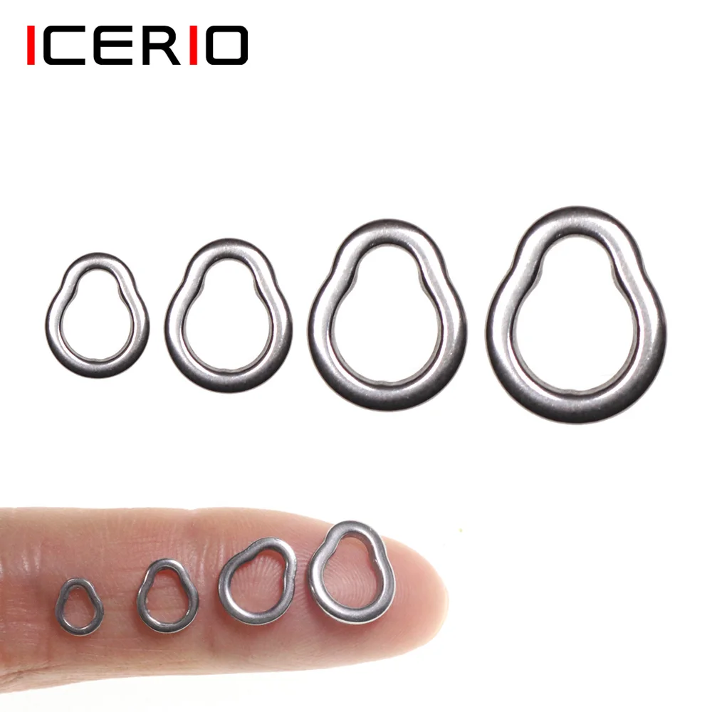 ICERIO 40pcs Stainless Steel Teardrop Fishing Ring Assist Hook Pear Shape Solid Ring Jig Fishing Lure Terminal Connector L M S