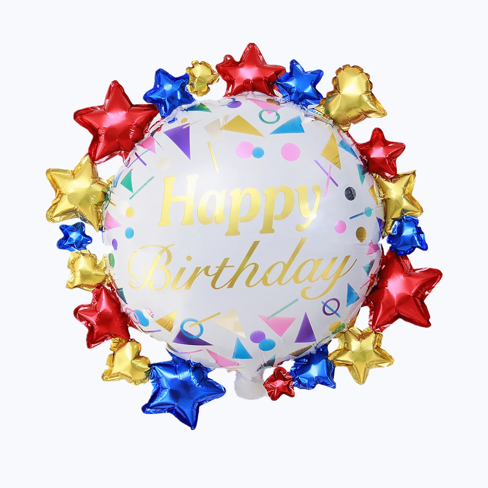 New Large Star Birthday Cake Aluminum Foil Balloon Children Birthday Gift Bag Party Decoration Baby Shower 18 Inch Round Ball