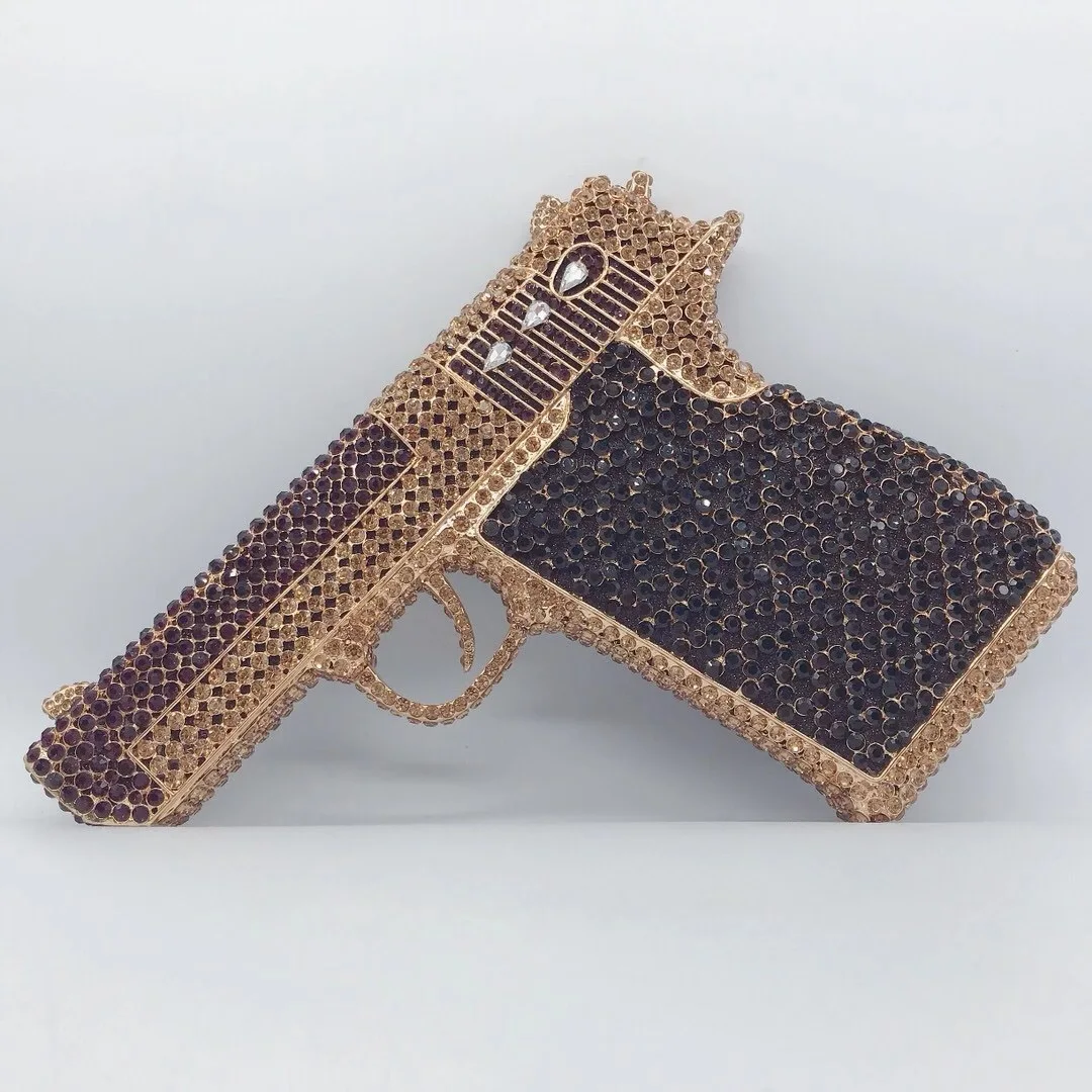 XIYUAN Pistol Gun Shape Evening Clutch Bag Women 2025 New Bridal Purses Wedding Metal Handbags Rhinestone Purse And Handbags