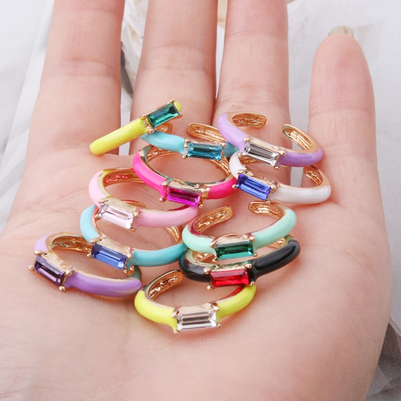 NeeFuWoFu Y2K Candy Rings Glass Multicolor 34 Colors Simple Style Ring Adjustable Paved With Shiny Stone Fashion Wed Engage Ring