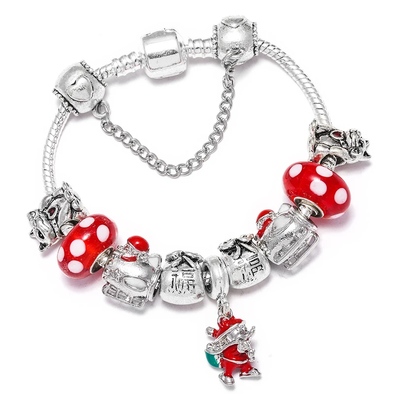 19 Styles Christmas Tree & Bell Pendant Charm Bracelet Silver Color Bracelet For Women Kids DIY Handmade Xmas Jewelry Gift