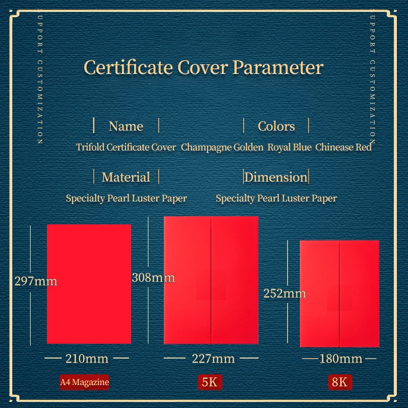 Top Grade A4 Blank Custom Paper Certificate Folder,Trifold Red Blue Gold Certificate Cover With Logo