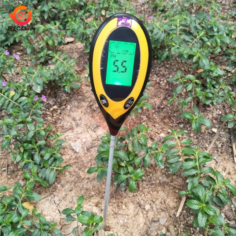 4 in 1 Soil pH Tester PH Light Moisture Acidity Tester Soil Tester Moisture Meter Plant Soil Tester for Flowers Garden+battery