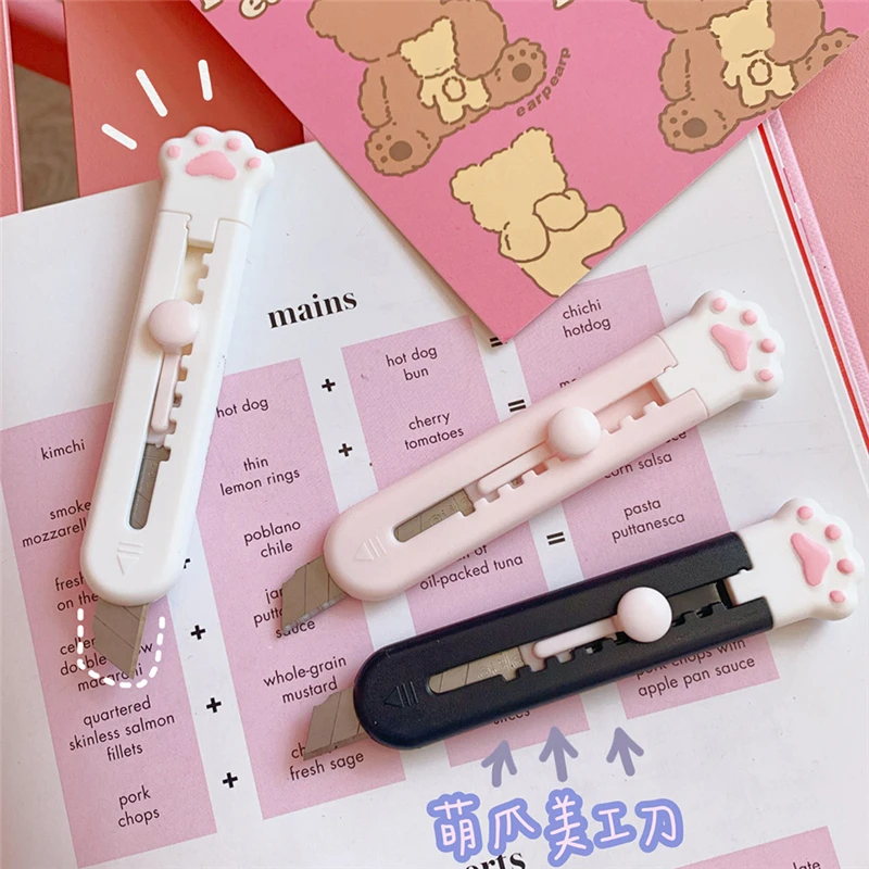 1pcs Cute Girly Pink Cat Paw Alloy Mini Portable Utility Knife Cutter Letter Envelope Opener Mail Knife School Office Supplies