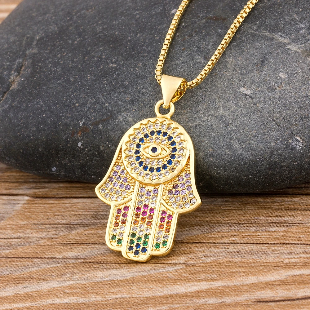 Nidin Dropshipping Hamsa Evil Eye Necklace For Women Collares Colorful Palm Fatima Necklace Best Party Birthday Jewelry Gift