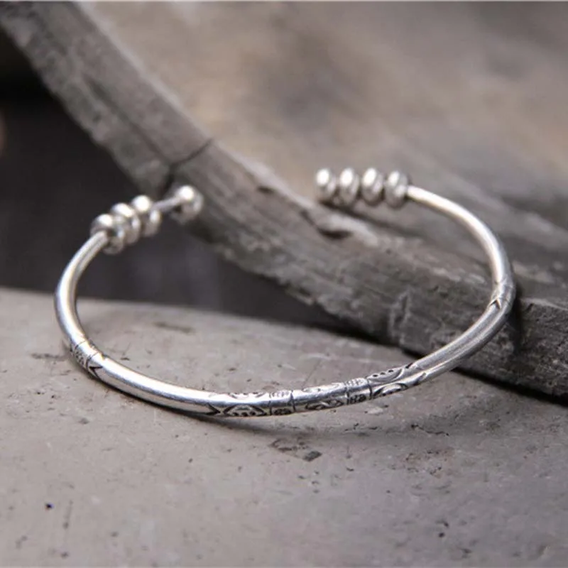 Real S925 Sterling Silver Thai Handmade Silver Beaded Small Fish Fine Open Bracelet MeiBaPJ Exquisite Gift Party Jewelry