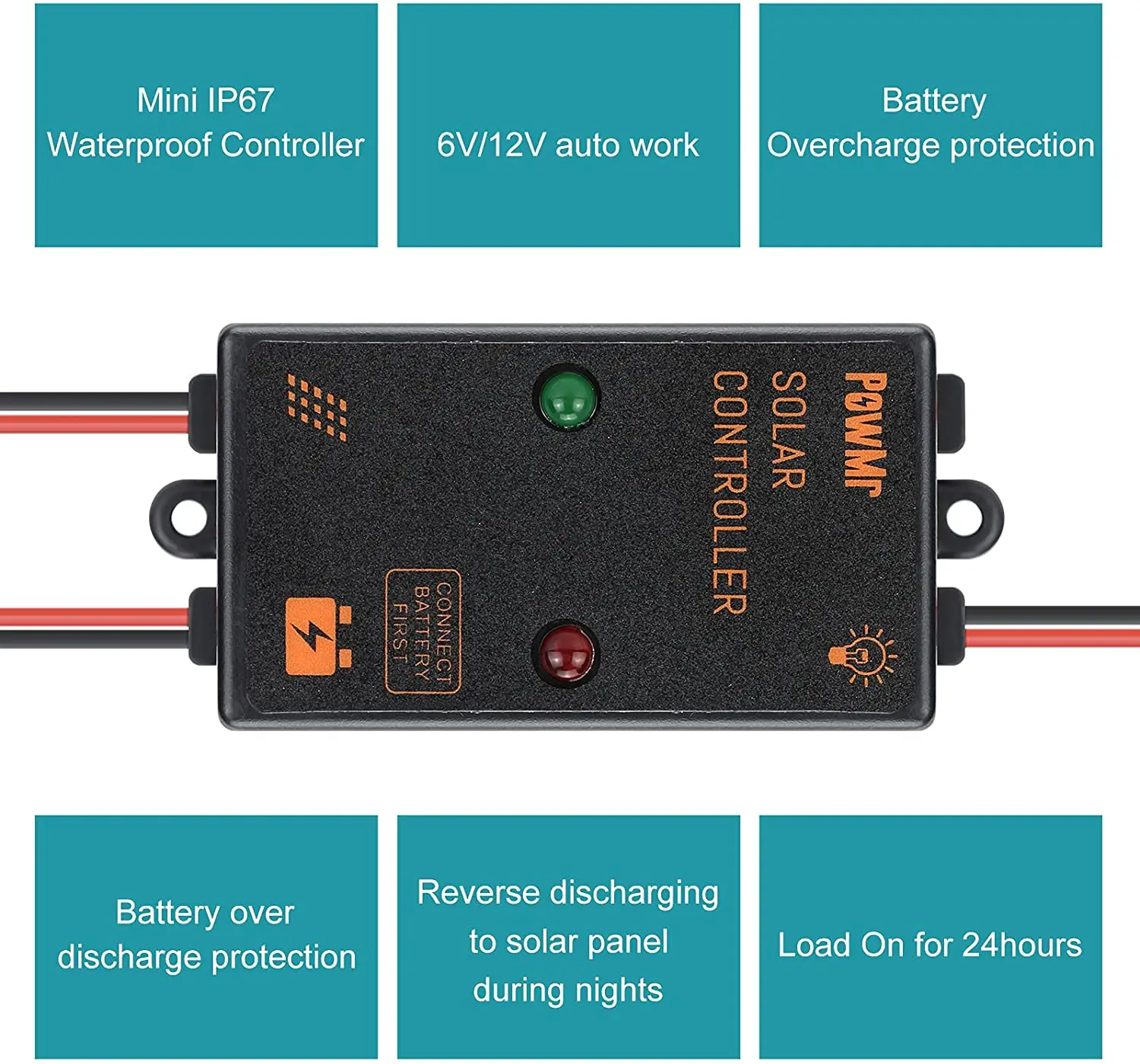 New 5A 12V Waterproof Charge Controller IP67 for Small Solar Home Use Mini Size Solar Charge Controller Load Working 24 hours