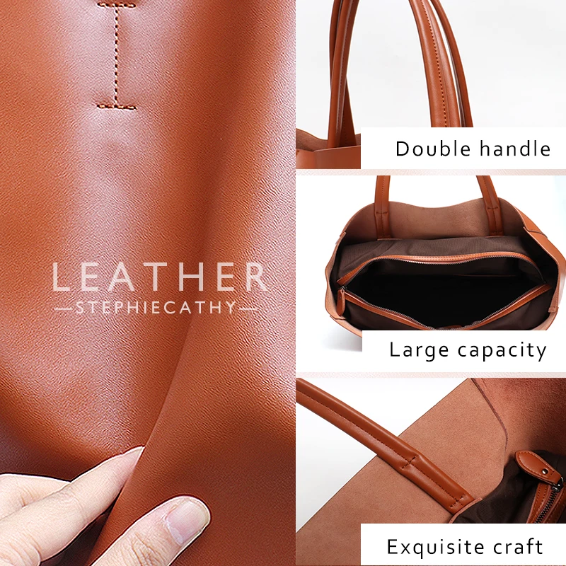 Luxury Brand Cow Leather Tote Bags Designer Real Leather Handbags Women Shoulder Bags Fashion Female Large Capacity Liner Purse