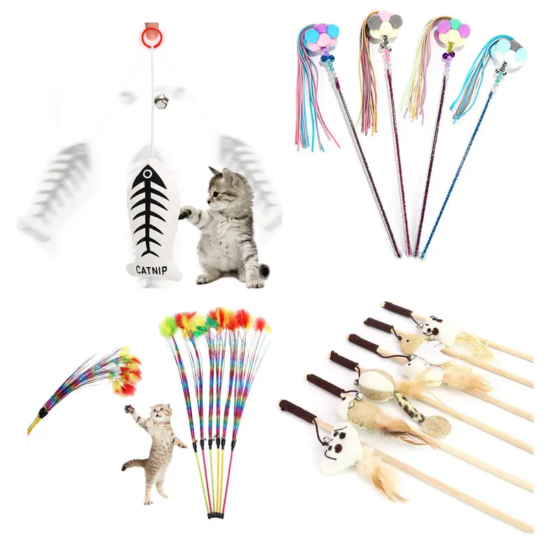 

Cat Toy Mouse Fish Interactive Funny Cats Stick Feather Teaser Wand Retractable for Kitten Having Fun Exercise Playing