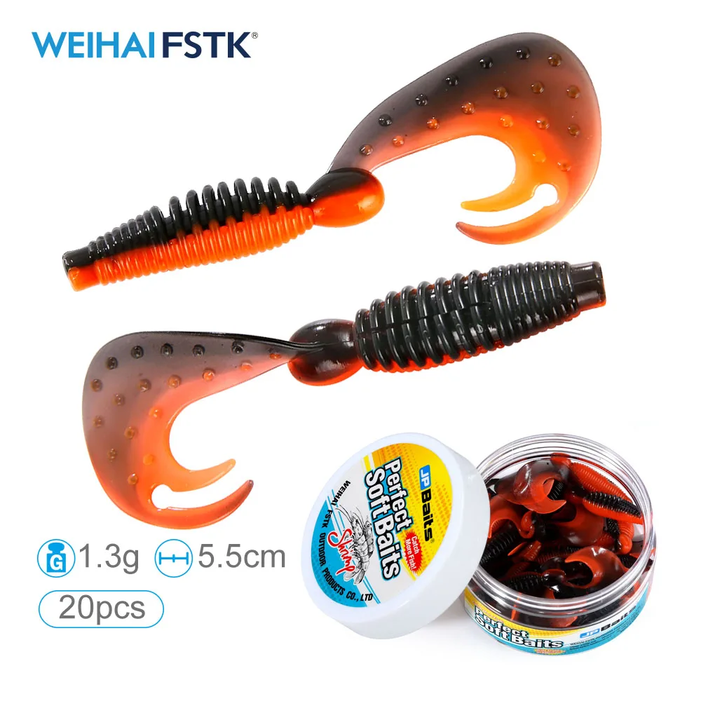 FSTK Worms soft bait 20pcs/jar Long Tail Fishing Lures 55mm 1.3g Wobblers Carp Fishing Soft Lures Silicone Artificial Swimbait