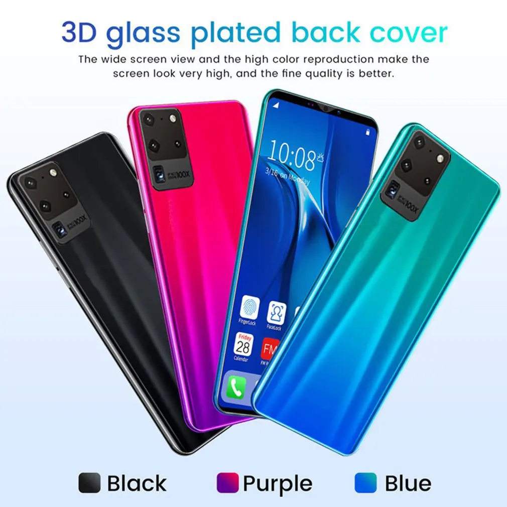 S20 Pro الهاتف الذكي شاشة 5.8 بوصة الهاتف الذكي 512 م + 4G أندرويد الهاتف الذكي ثلاثية الأبعاد الزجاج مطلي الغطاء الخلفي الأسود