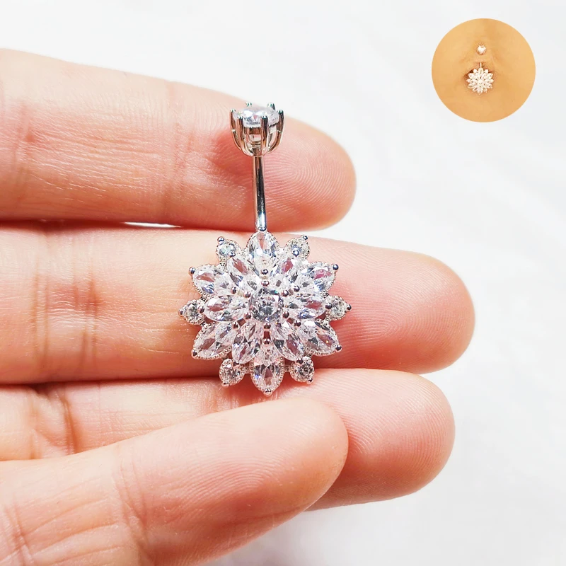 

925 sterling silver sunflower belly button ring fashion navel piercing jewelry for women