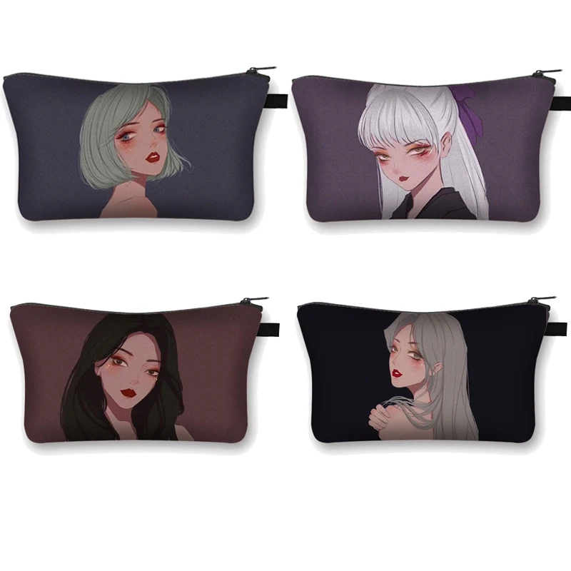 

Cartoon Girl Cosmetic Bag Women Fashion Makeup Bag Ladies Canvas Cosmetic Case Girls Make Up Organizer Travel Bag