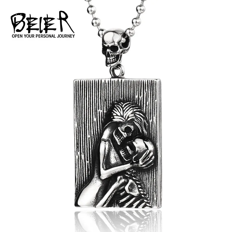 Beier Stainless Steel Eros Skull Pendant Chain Necklace men Jewelry LLLHP184P