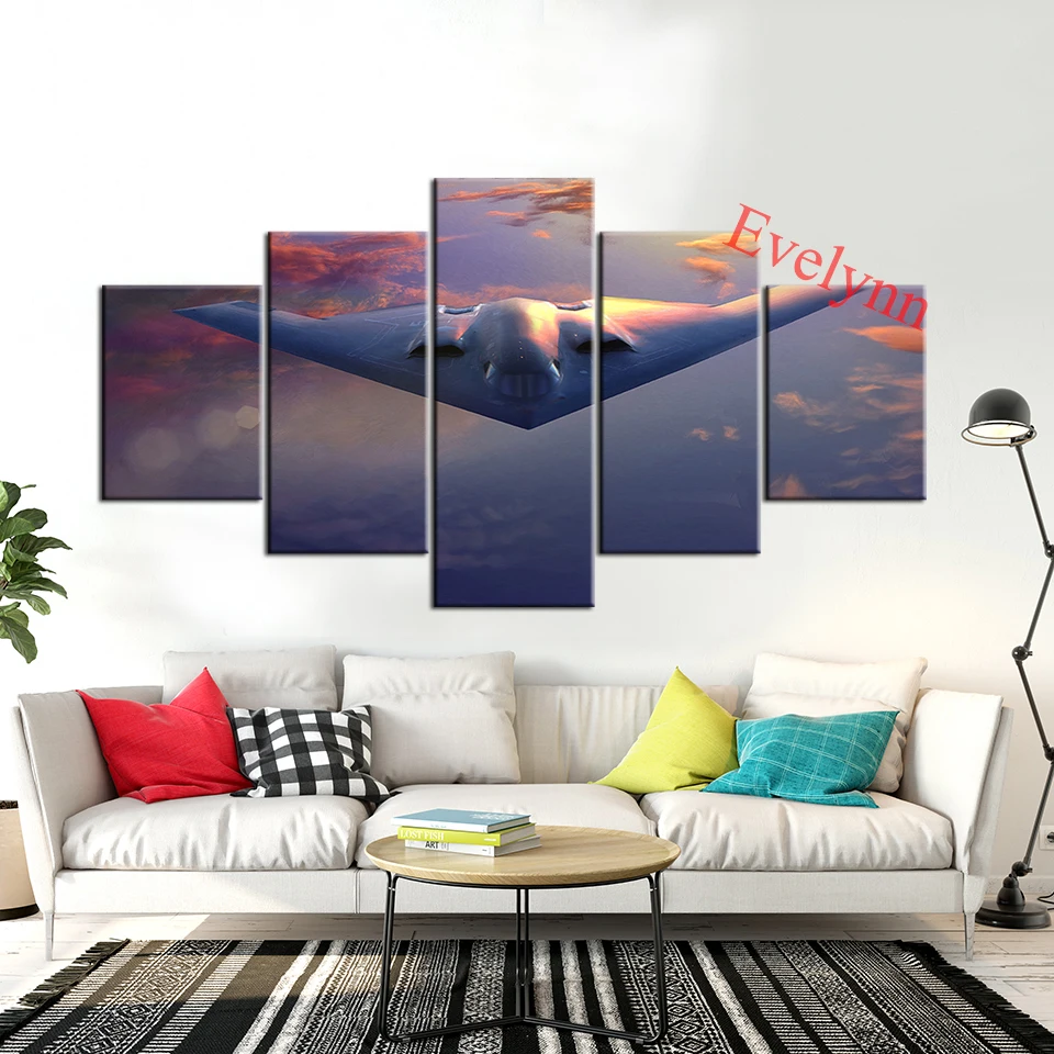 5 Pieces B-2 Bomber Family Painting Poster Modern Canvas Graffiti Wall Art Print Modular Pictures Living Room Home Decor Frame