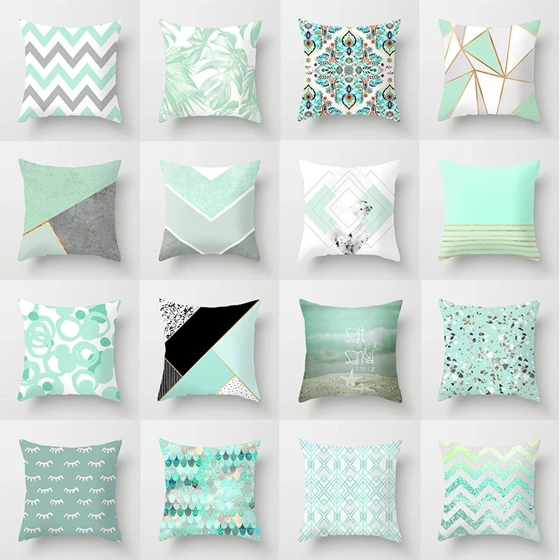 

New Mint Green Blue Cushion Covers Modern Nordic Geometric Throw Pillows Cover Sofa Bed Decorative Livingroom Pillows Case